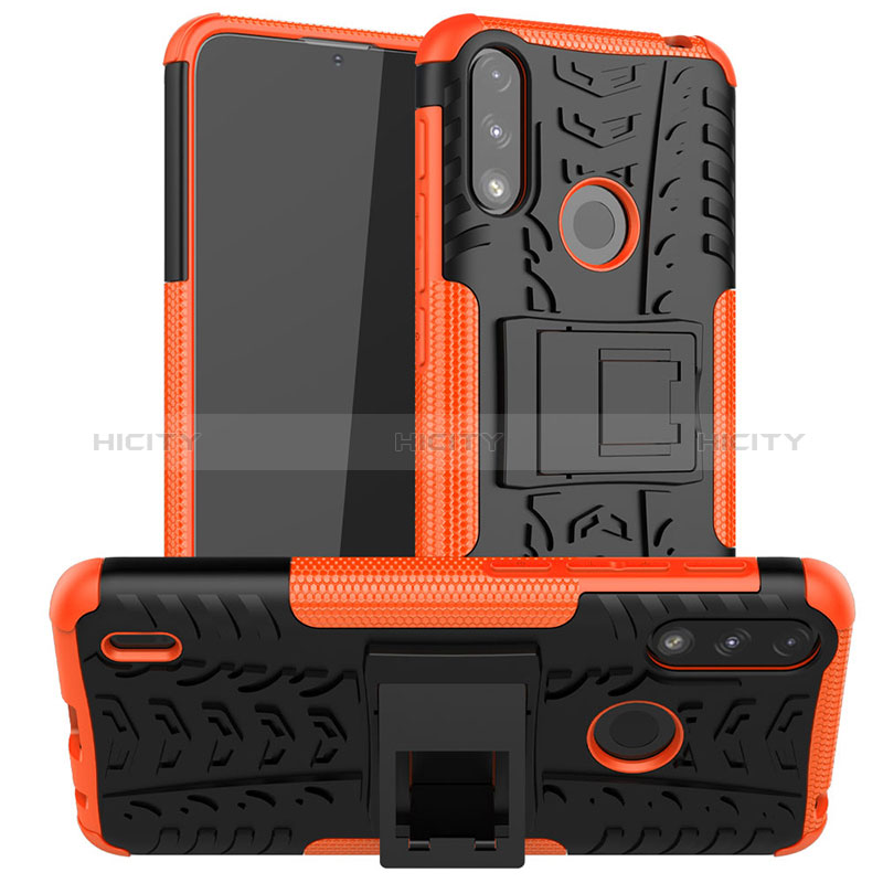 Coque Contour Silicone et Plastique Housse Etui Mat avec Support JX2 pour Motorola Moto E7 Power Orange Plus