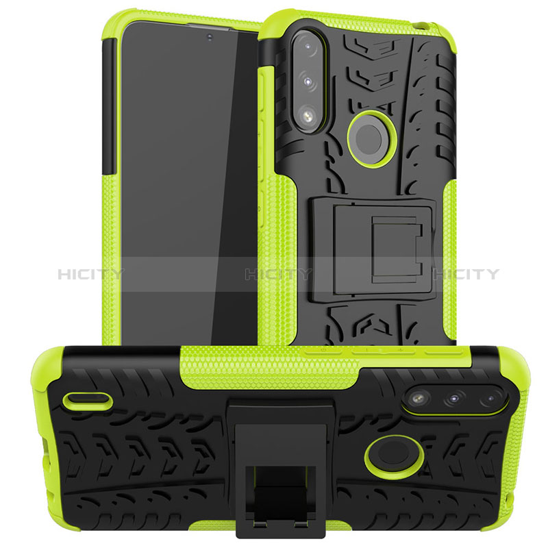 Coque Contour Silicone et Plastique Housse Etui Mat avec Support JX2 pour Motorola Moto E7 Power Plus