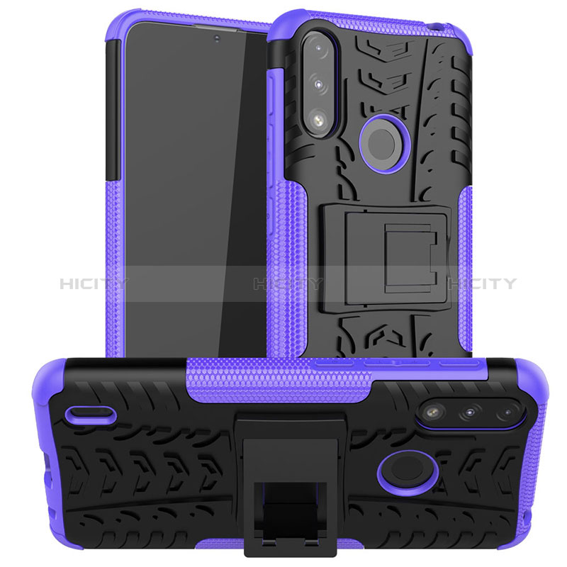 Coque Contour Silicone et Plastique Housse Etui Mat avec Support JX2 pour Motorola Moto E7 Power Violet Plus