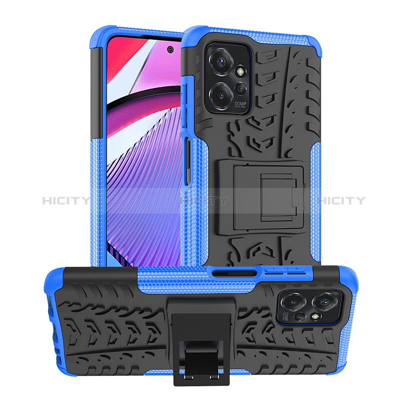 Coque Contour Silicone et Plastique Housse Etui Mat avec Support JX2 pour Motorola Moto G Power 5G (2023) Bleu Plus