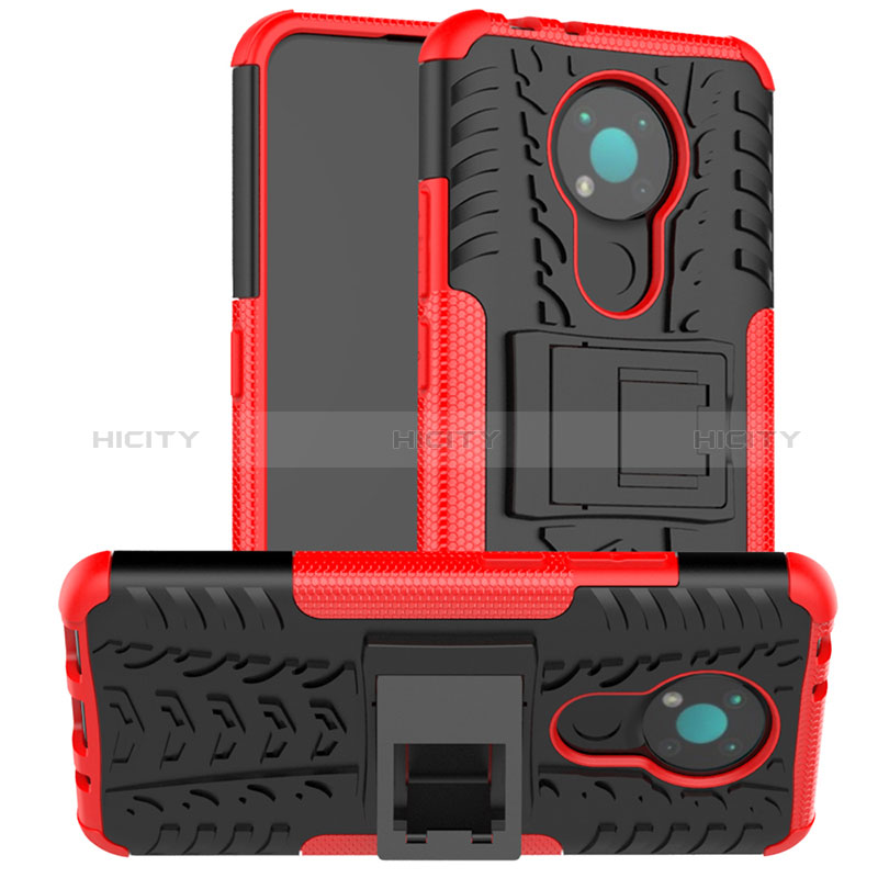 Coque Contour Silicone et Plastique Housse Etui Mat avec Support JX2 pour Nokia 3.4 Rouge Plus