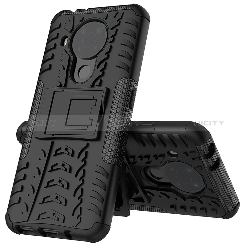 Coque Contour Silicone et Plastique Housse Etui Mat avec Support JX2 pour Nokia 5.4 Noir Plus