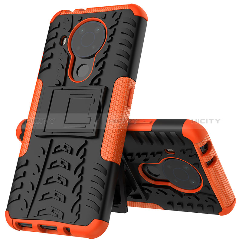 Coque Contour Silicone et Plastique Housse Etui Mat avec Support JX2 pour Nokia 5.4 Orange Plus