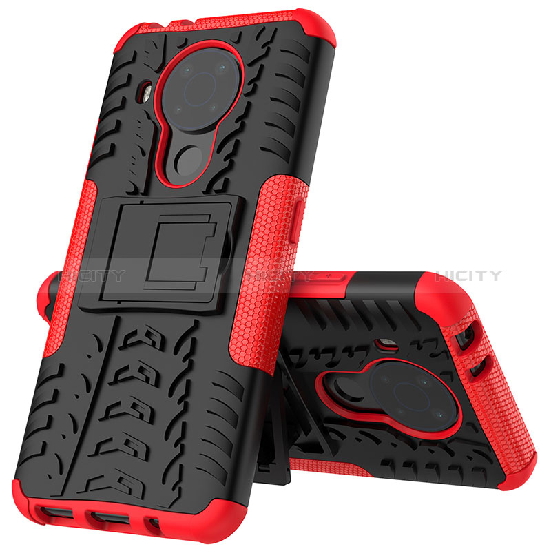 Coque Contour Silicone et Plastique Housse Etui Mat avec Support JX2 pour Nokia 5.4 Rouge Plus