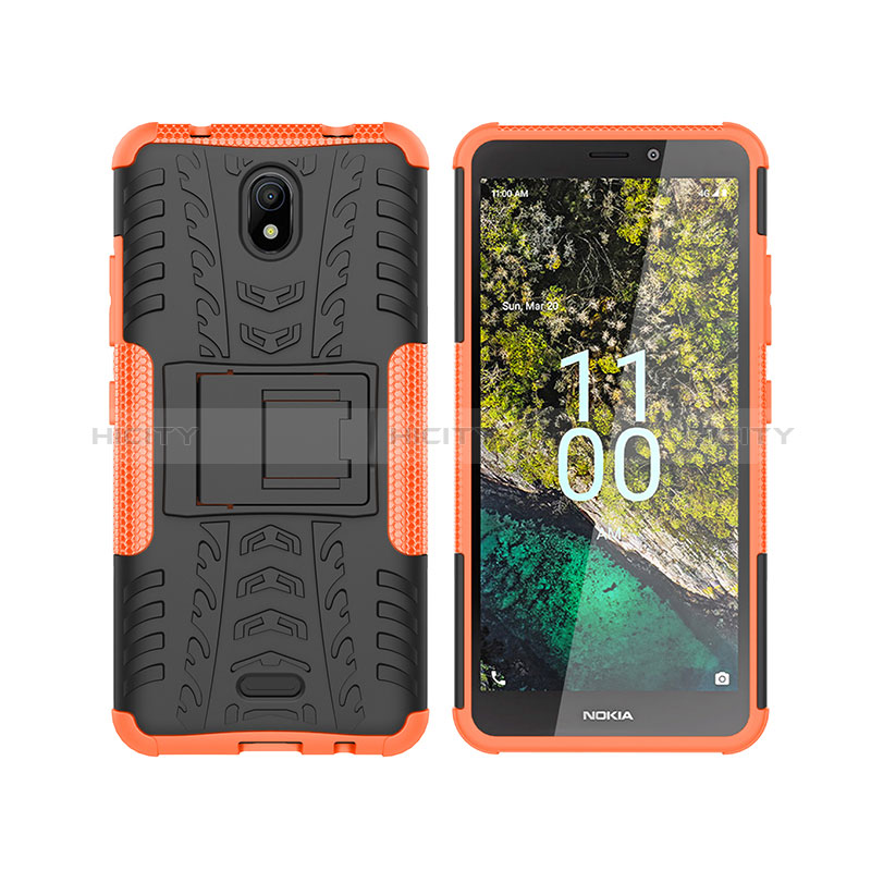 Coque Contour Silicone et Plastique Housse Etui Mat avec Support JX2 pour Nokia C100 Orange Plus