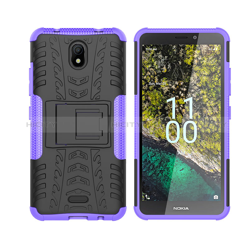 Coque Contour Silicone et Plastique Housse Etui Mat avec Support JX2 pour Nokia C100 Plus