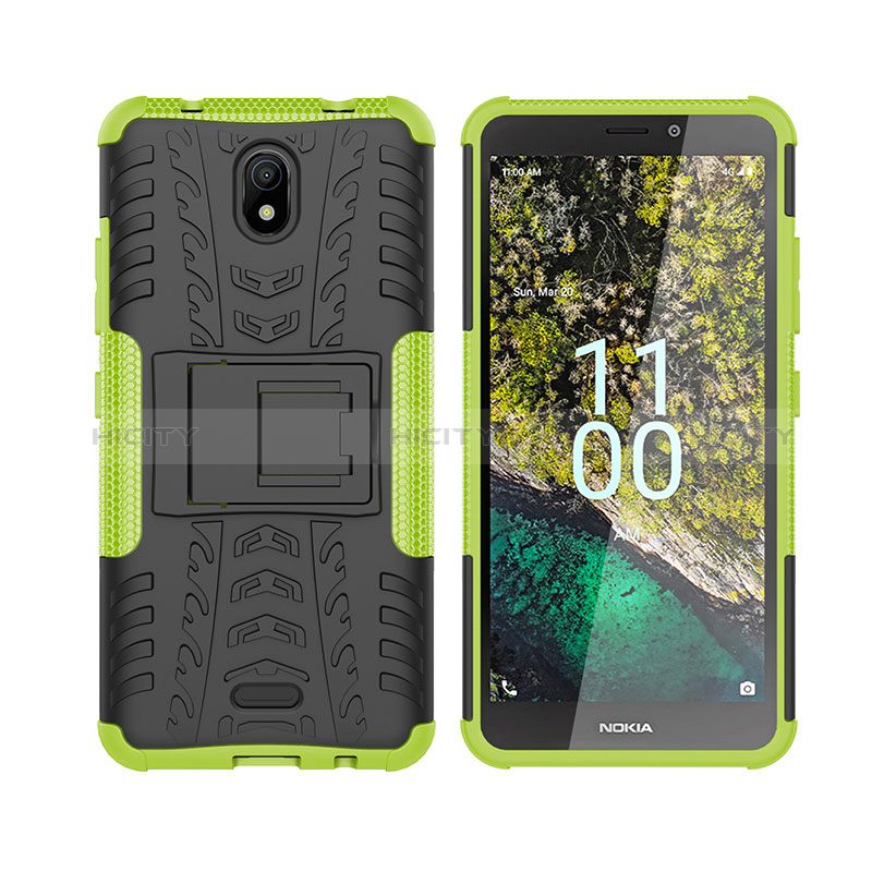 Coque Contour Silicone et Plastique Housse Etui Mat avec Support JX2 pour Nokia C100 Plus