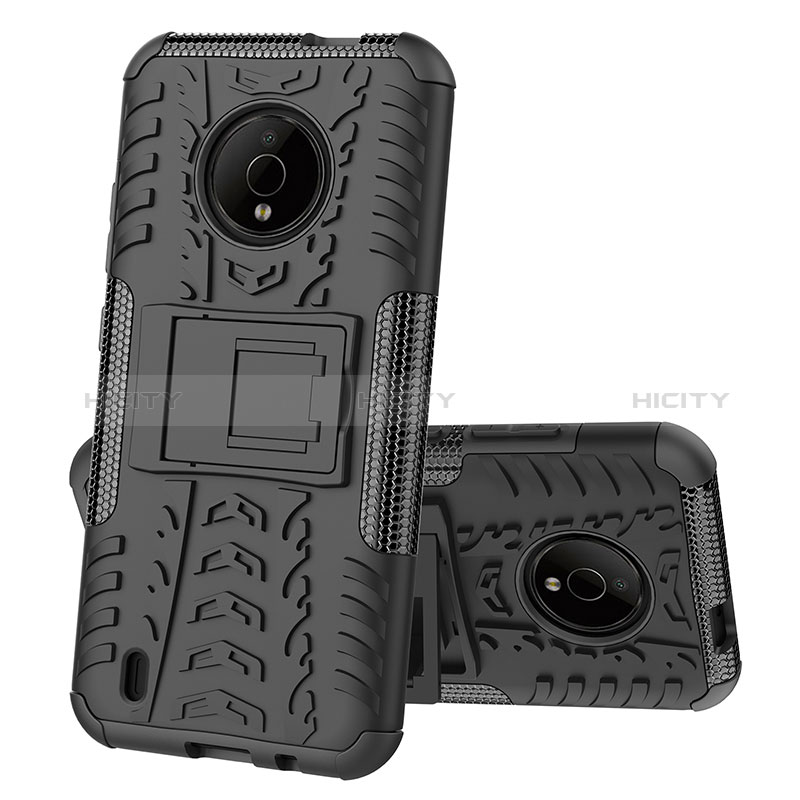 Coque Contour Silicone et Plastique Housse Etui Mat avec Support JX2 pour Nokia C200 Noir Plus