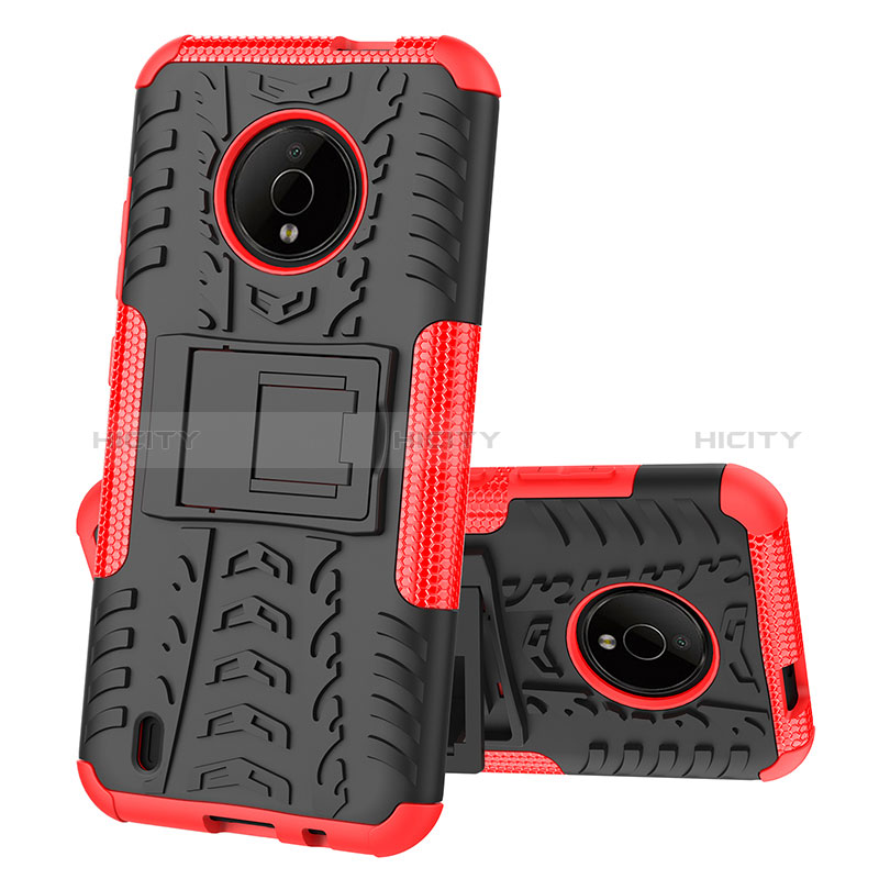 Coque Contour Silicone et Plastique Housse Etui Mat avec Support JX2 pour Nokia C200 Rouge Plus