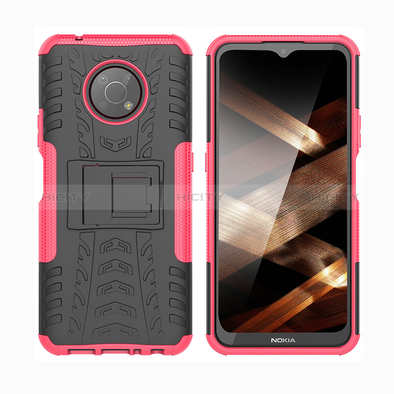 Coque Contour Silicone et Plastique Housse Etui Mat avec Support JX2 pour Nokia G300 5G Rose Rouge Plus