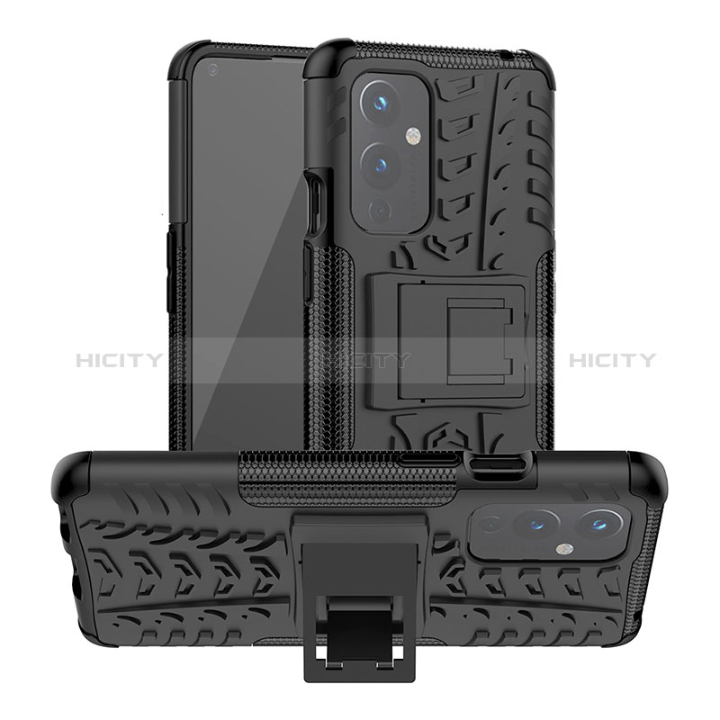 Coque Contour Silicone et Plastique Housse Etui Mat avec Support JX2 pour OnePlus 9 5G Noir Plus