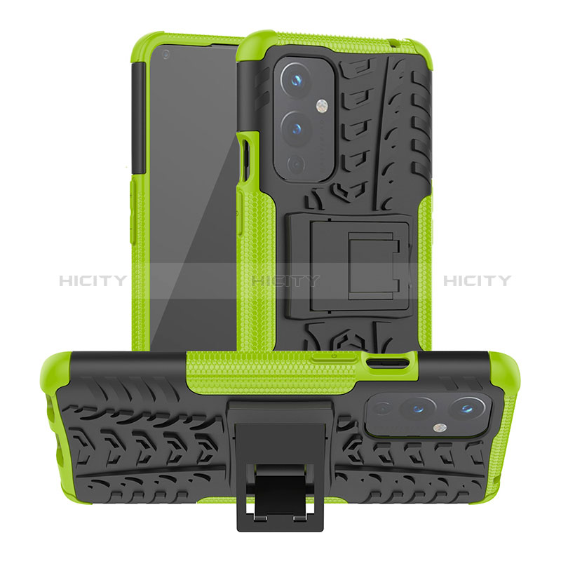 Coque Contour Silicone et Plastique Housse Etui Mat avec Support JX2 pour OnePlus 9 5G Vert Plus