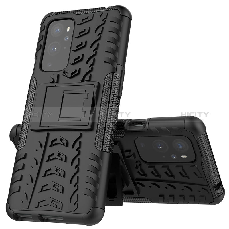 Coque Contour Silicone et Plastique Housse Etui Mat avec Support JX2 pour OnePlus 9 Pro 5G Noir Plus