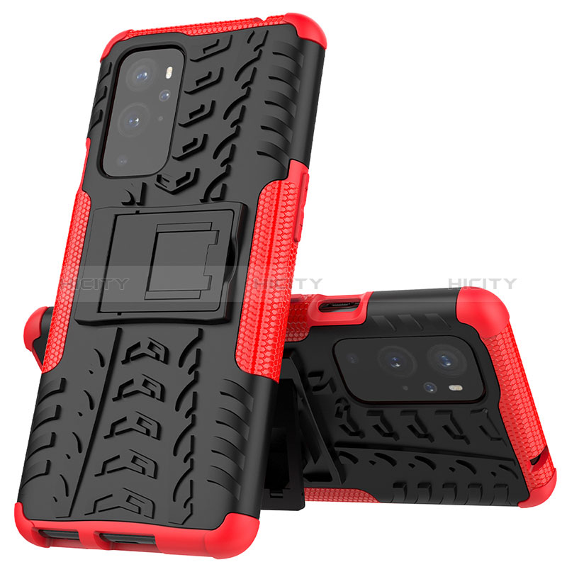 Coque Contour Silicone et Plastique Housse Etui Mat avec Support JX2 pour OnePlus 9 Pro 5G Rouge Plus