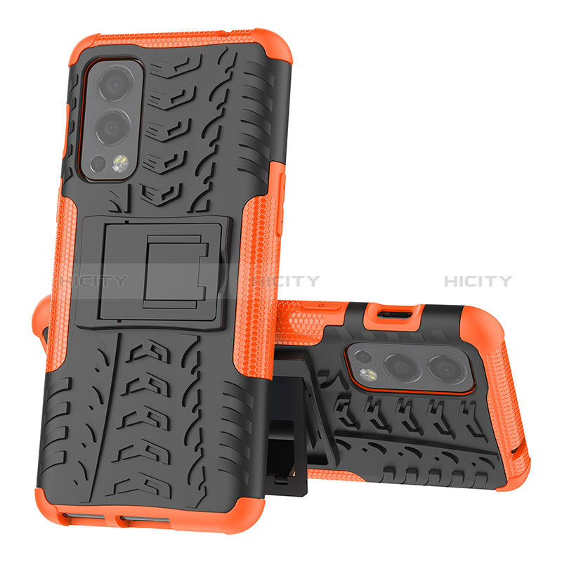 Coque Contour Silicone et Plastique Housse Etui Mat avec Support JX2 pour OnePlus Nord 2 5G Orange Plus