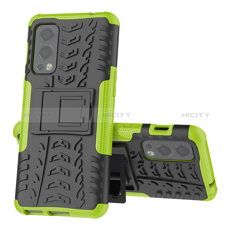 Coque Contour Silicone et Plastique Housse Etui Mat avec Support JX2 pour OnePlus Nord 2 5G Vert Plus