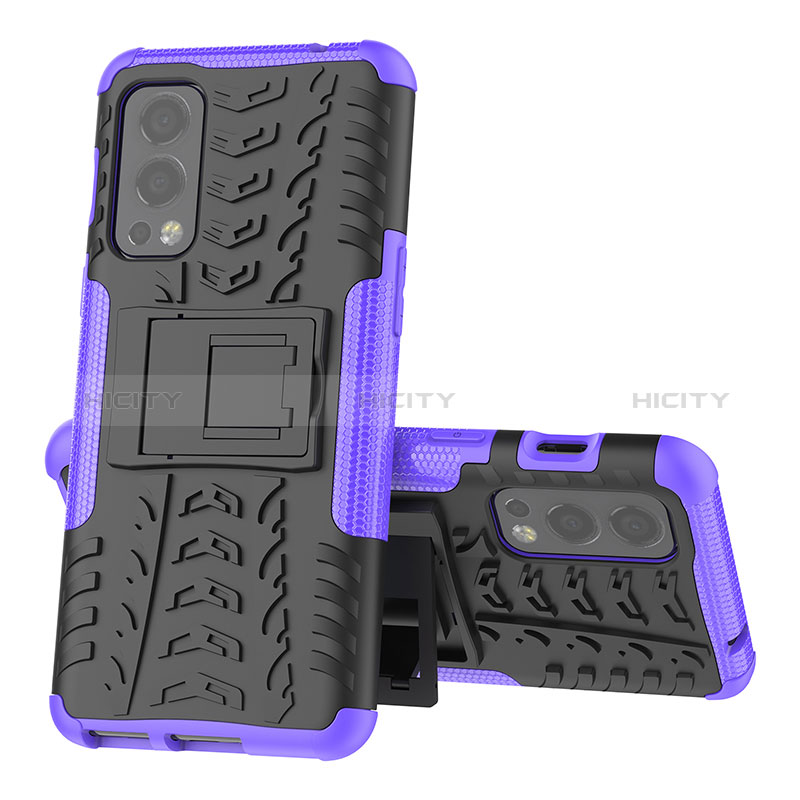 Coque Contour Silicone et Plastique Housse Etui Mat avec Support JX2 pour OnePlus Nord 2 5G Violet Plus