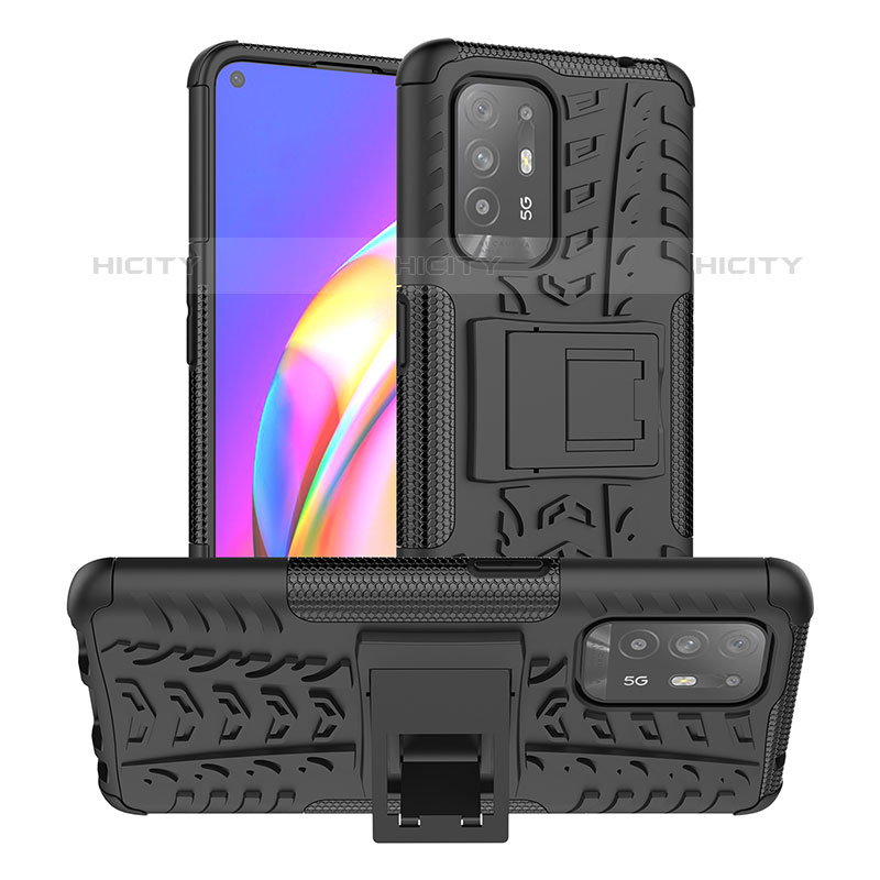 Coque Contour Silicone et Plastique Housse Etui Mat avec Support JX2 pour Oppo A94 5G Noir Plus