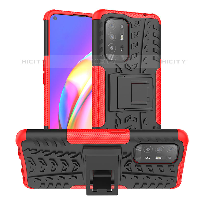 Coque Contour Silicone et Plastique Housse Etui Mat avec Support JX2 pour Oppo A94 5G Rouge Plus