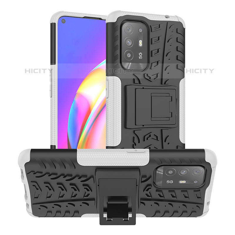 Coque Contour Silicone et Plastique Housse Etui Mat avec Support JX2 pour Oppo F19 Pro+ Plus 5G Argent Plus