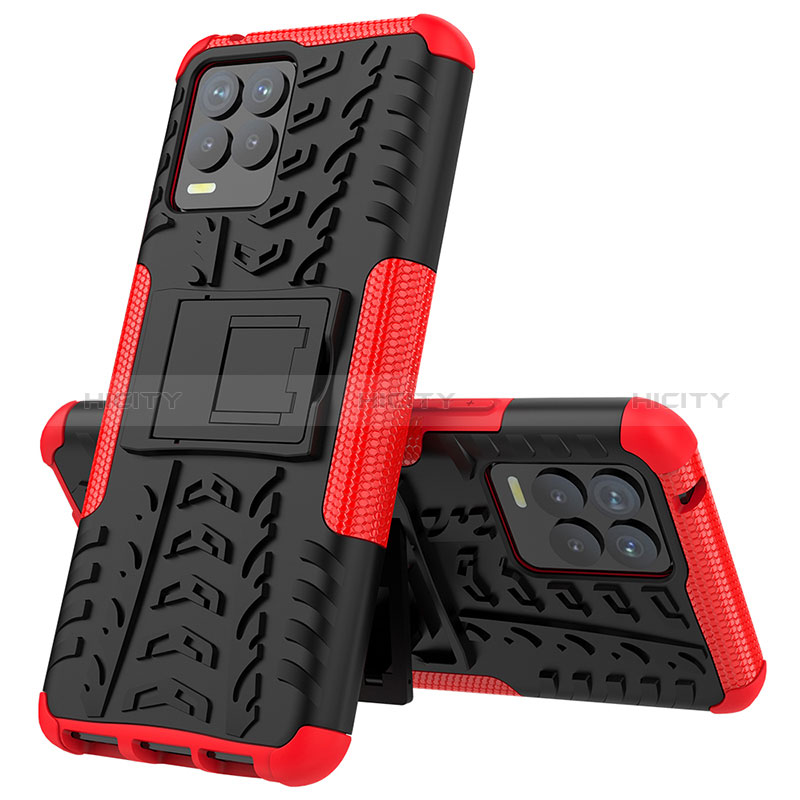 Coque Contour Silicone et Plastique Housse Etui Mat avec Support JX2 pour Realme 8 4G Rouge Plus