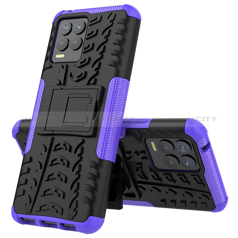 Coque Contour Silicone et Plastique Housse Etui Mat avec Support JX2 pour Realme 8 4G Violet Plus