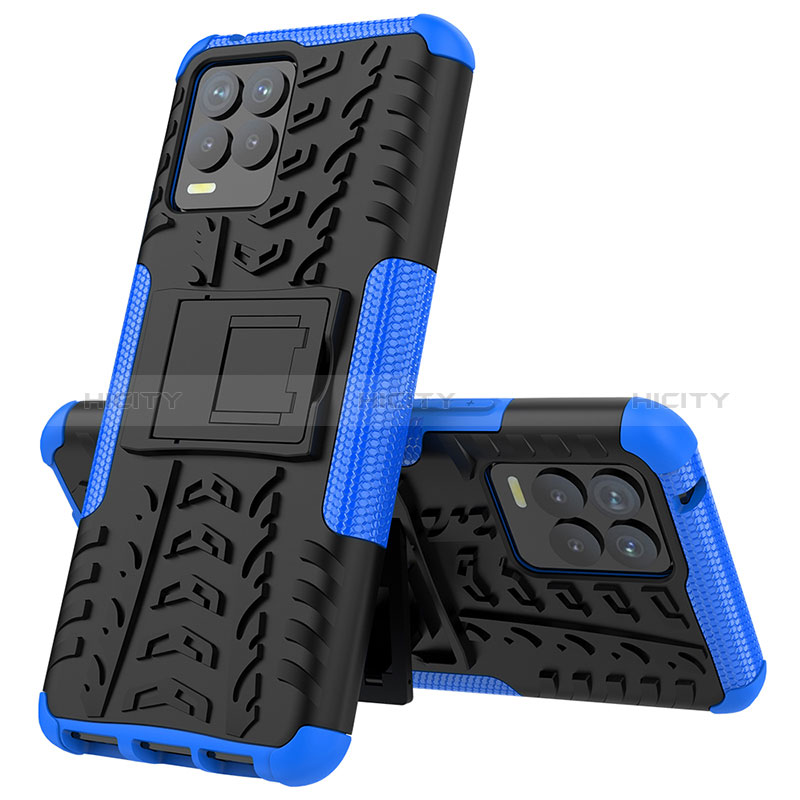 Coque Contour Silicone et Plastique Housse Etui Mat avec Support JX2 pour Realme 8 Pro Bleu Plus