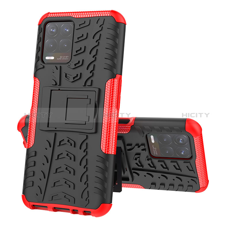 Coque Contour Silicone et Plastique Housse Etui Mat avec Support JX2 pour Realme 8i Rouge Plus