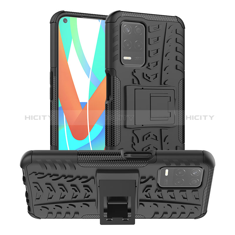 Coque Contour Silicone et Plastique Housse Etui Mat avec Support JX2 pour Realme 8s 5G Noir Plus