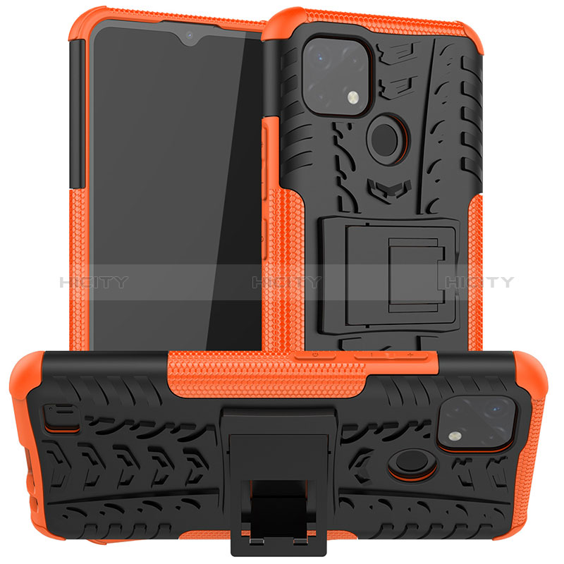 Coque Contour Silicone et Plastique Housse Etui Mat avec Support JX2 pour Realme C11 (2021) Orange Plus