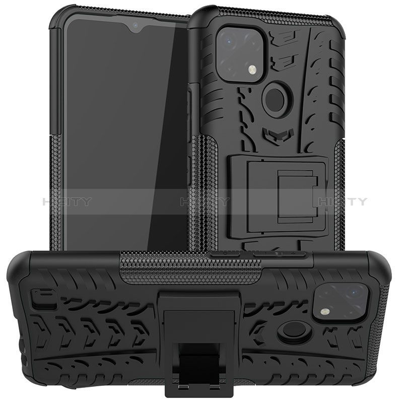 Coque Contour Silicone et Plastique Housse Etui Mat avec Support JX2 pour Realme C20A Noir Plus