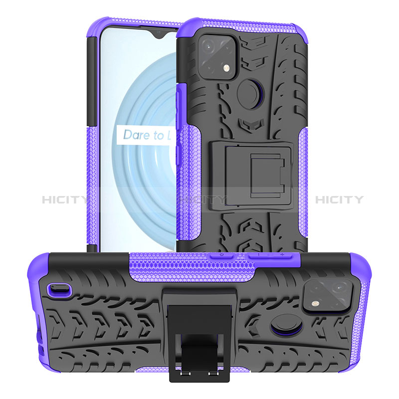 Coque Contour Silicone et Plastique Housse Etui Mat avec Support JX2 pour Realme C21Y Plus