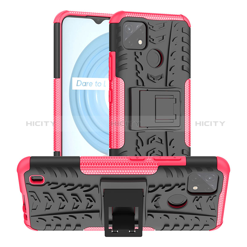 Coque Contour Silicone et Plastique Housse Etui Mat avec Support JX2 pour Realme C21Y Rose Rouge Plus