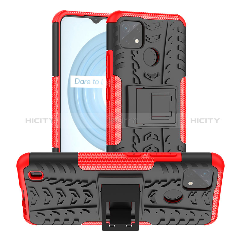 Coque Contour Silicone et Plastique Housse Etui Mat avec Support JX2 pour Realme C21Y Rouge Plus