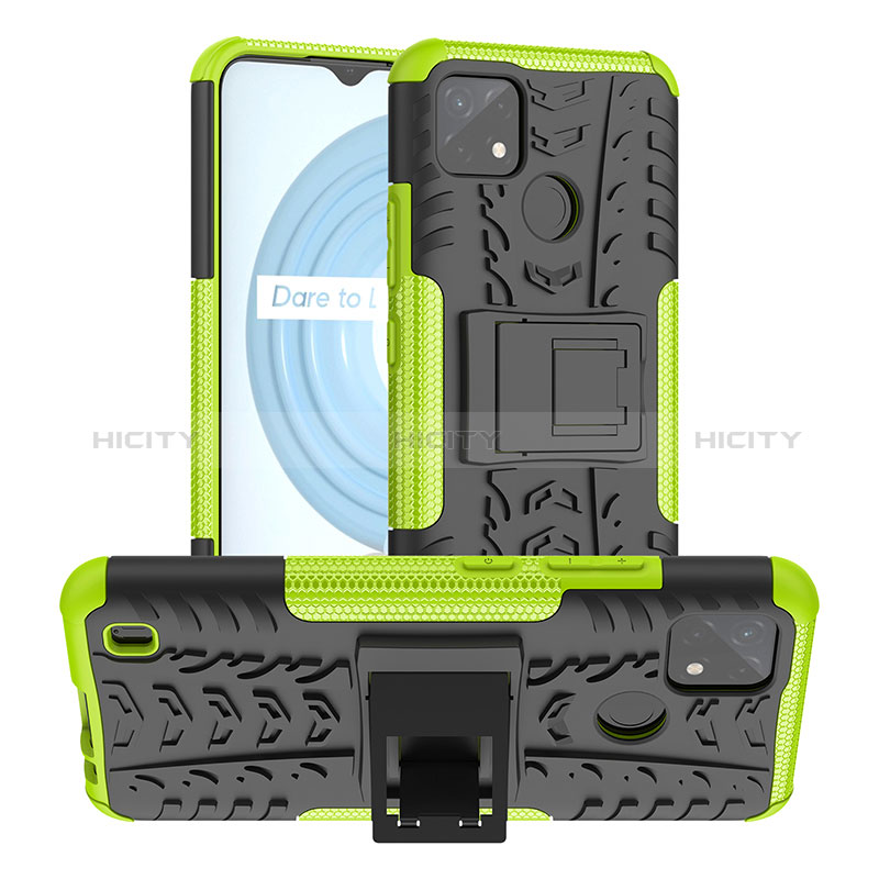 Coque Contour Silicone et Plastique Housse Etui Mat avec Support JX2 pour Realme C21Y Vert Plus