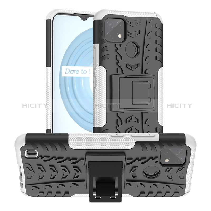 Coque Contour Silicone et Plastique Housse Etui Mat avec Support JX2 pour Realme C25Y India Argent Plus