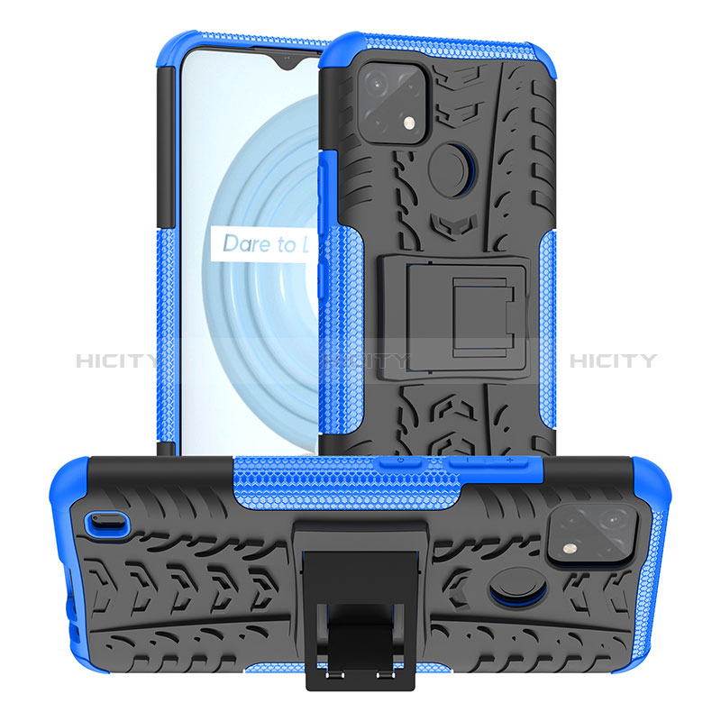 Coque Contour Silicone et Plastique Housse Etui Mat avec Support JX2 pour Realme C25Y India Bleu Plus