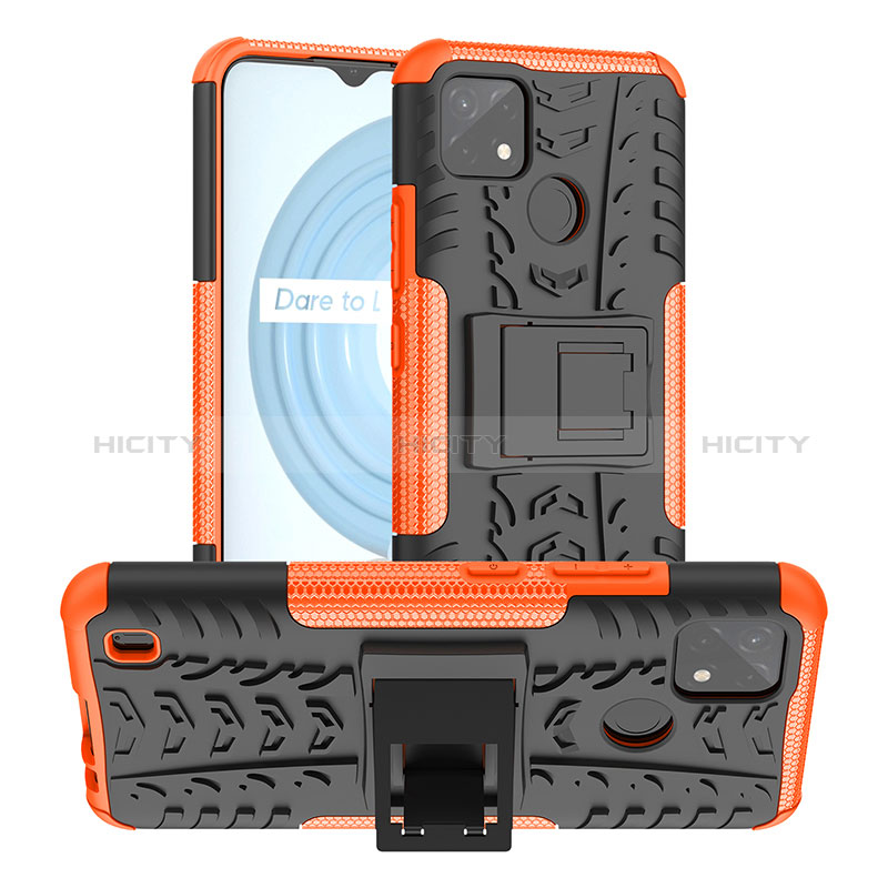 Coque Contour Silicone et Plastique Housse Etui Mat avec Support JX2 pour Realme C25Y India Orange Plus