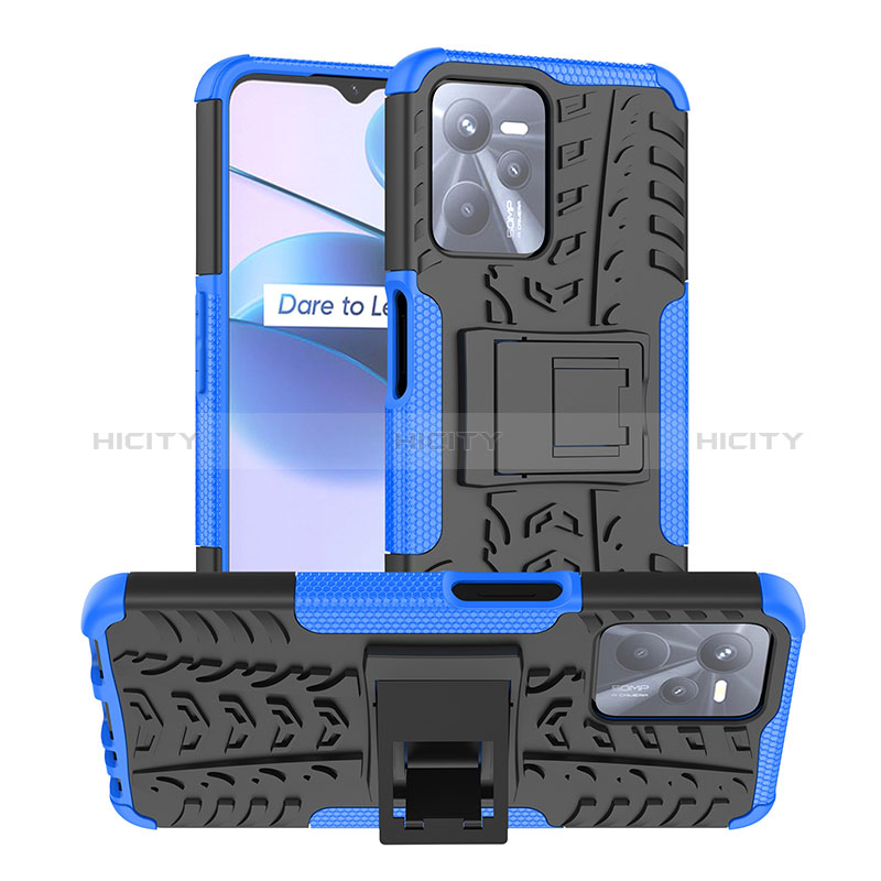 Coque Contour Silicone et Plastique Housse Etui Mat avec Support JX2 pour Realme C35 Bleu Plus