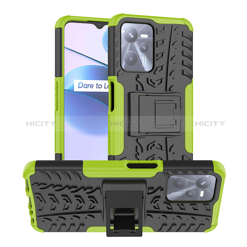 Coque Contour Silicone et Plastique Housse Etui Mat avec Support JX2 pour Realme C35 Plus