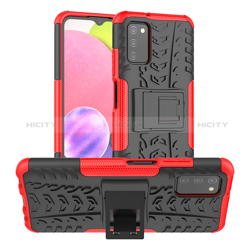 Coque Contour Silicone et Plastique Housse Etui Mat avec Support JX2 pour Samsung Galaxy A02s Rouge Plus