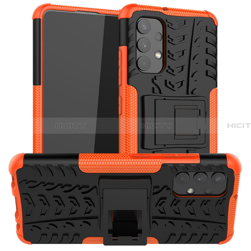 Coque Contour Silicone et Plastique Housse Etui Mat avec Support JX2 pour Samsung Galaxy A32 4G Orange Plus