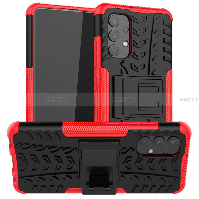 Coque Contour Silicone et Plastique Housse Etui Mat avec Support JX2 pour Samsung Galaxy A32 4G Rouge Plus