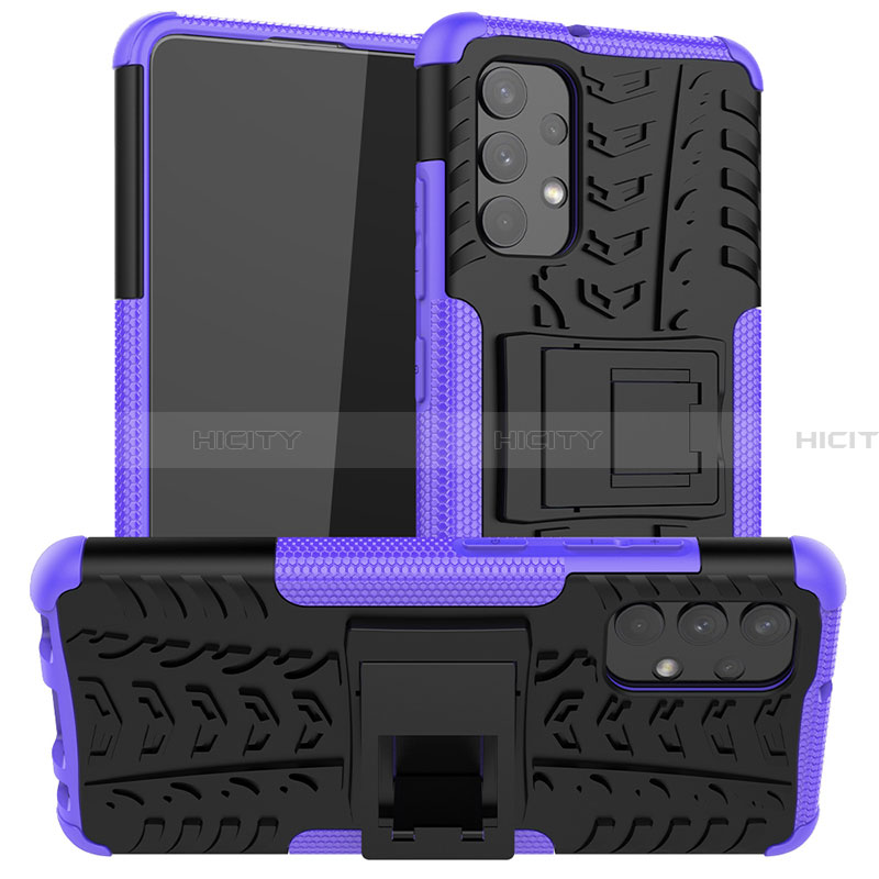 Coque Contour Silicone et Plastique Housse Etui Mat avec Support JX2 pour Samsung Galaxy A32 5G Violet Plus