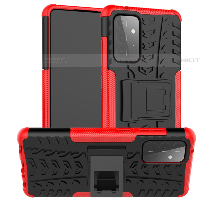 Coque Contour Silicone et Plastique Housse Etui Mat avec Support JX2 pour Samsung Galaxy A72 5G Rouge Plus