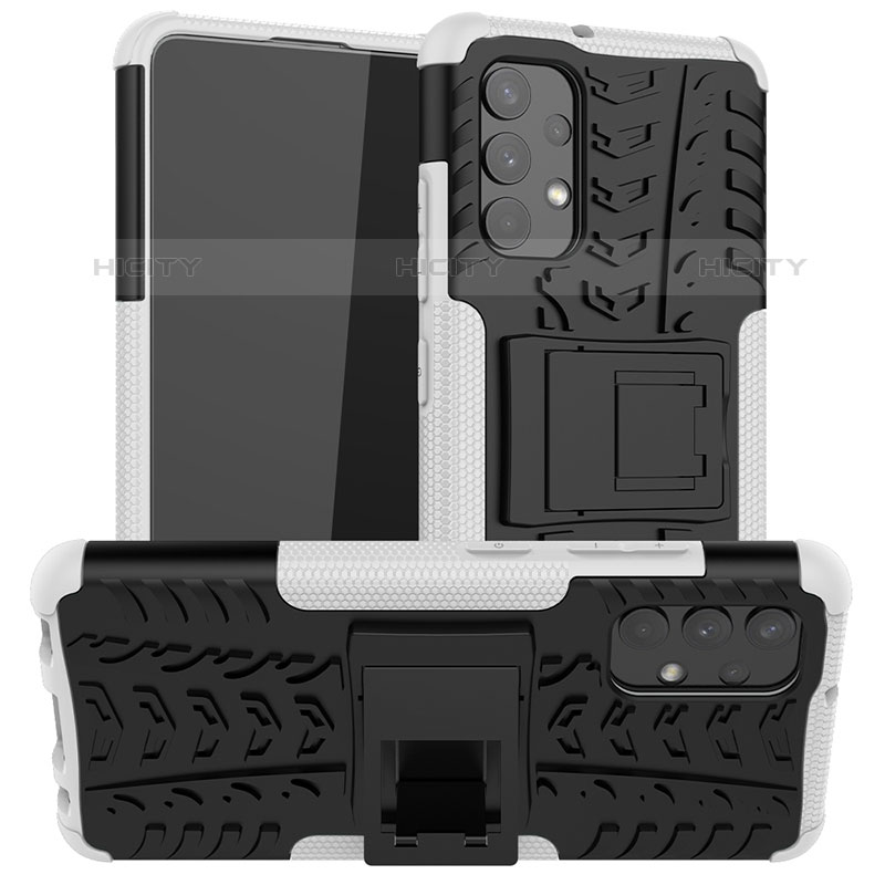 Coque Contour Silicone et Plastique Housse Etui Mat avec Support JX2 pour Samsung Galaxy M32 5G Argent Plus