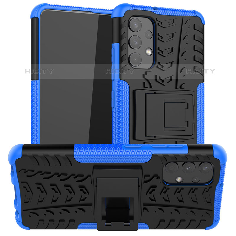 Coque Contour Silicone et Plastique Housse Etui Mat avec Support JX2 pour Samsung Galaxy M32 5G Bleu Plus