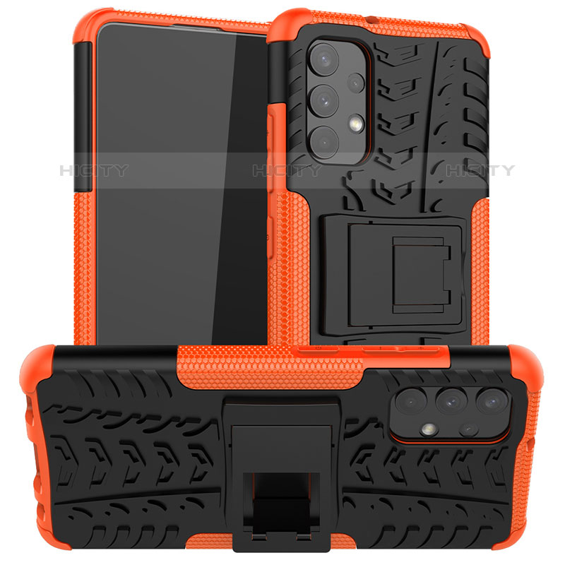 Coque Contour Silicone et Plastique Housse Etui Mat avec Support JX2 pour Samsung Galaxy M32 5G Orange Plus