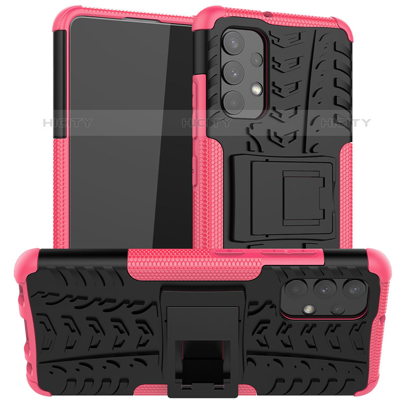 Coque Contour Silicone et Plastique Housse Etui Mat avec Support JX2 pour Samsung Galaxy M32 5G Rose Rouge Plus