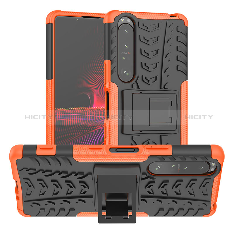 Coque Contour Silicone et Plastique Housse Etui Mat avec Support JX2 pour Sony Xperia 1 III Orange Plus